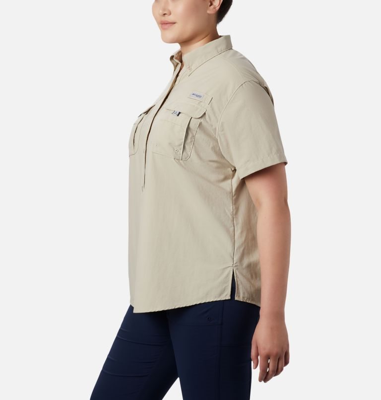 Women's Columbia PFG Bahama Short Sleeve Shirts Khaki | Plus Size CA-DC5L1